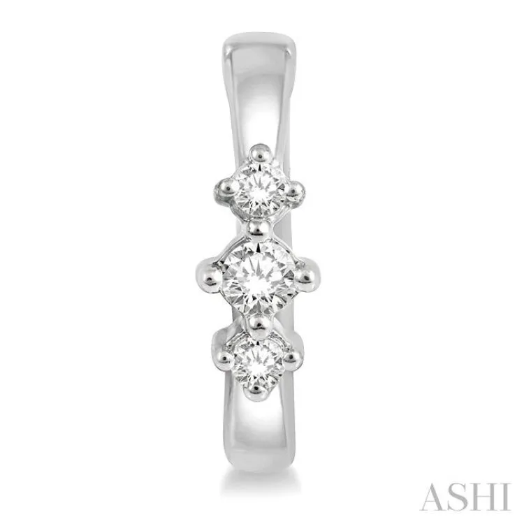 1/6 ctw Three Stone Round Cut Diamond Huggie Earrings in 14K White Gold