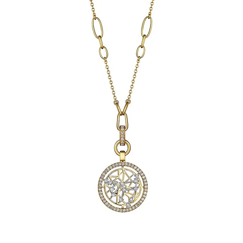 18k Estelar Yellow And White Gold Capricorn  Necklace With 0.90 Cts Vs-Gh Diamonds