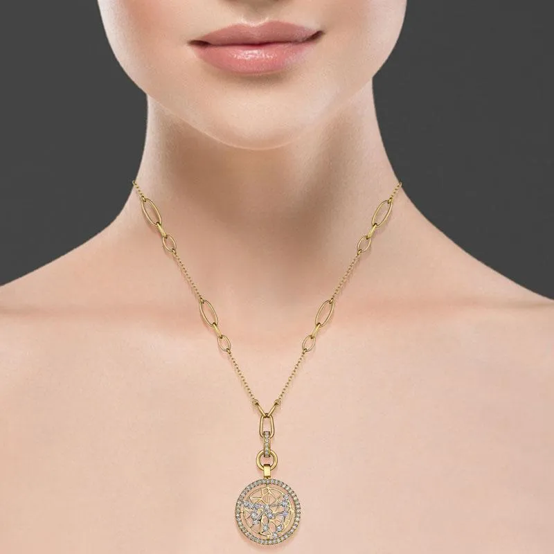 18k Estelar Yellow And White Gold Capricorn  Necklace With 0.90 Cts Vs-Gh Diamonds