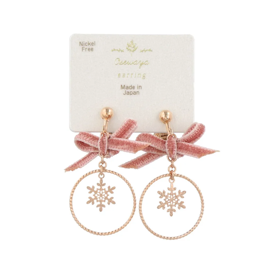 Bow and Snowflake Clip On Earrings