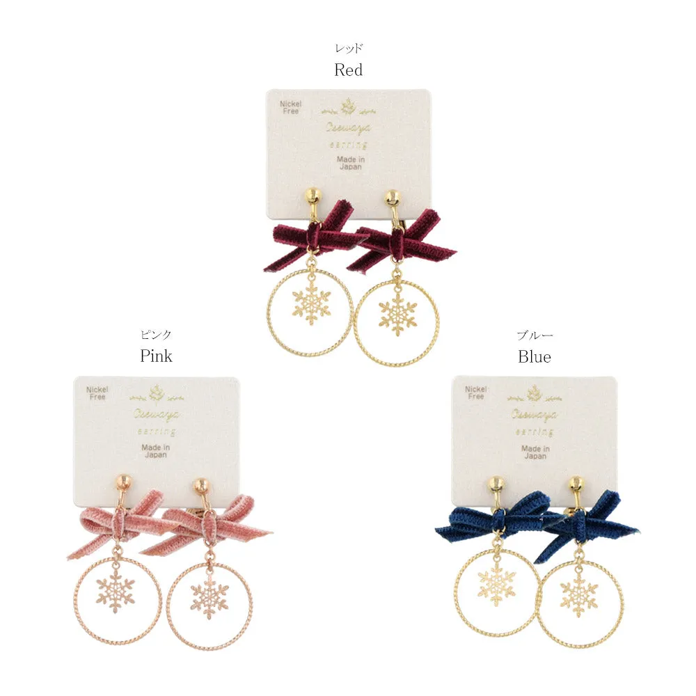 Bow and Snowflake Clip On Earrings