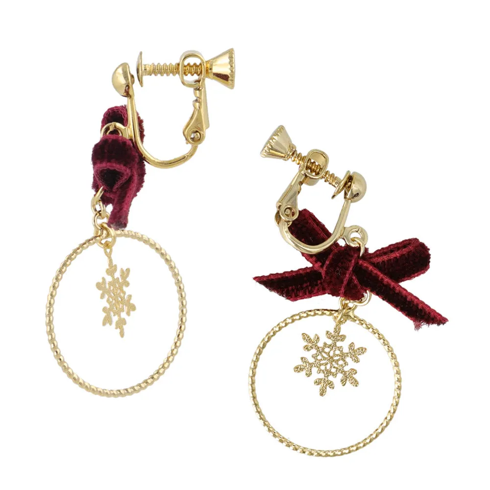 Bow and Snowflake Clip On Earrings