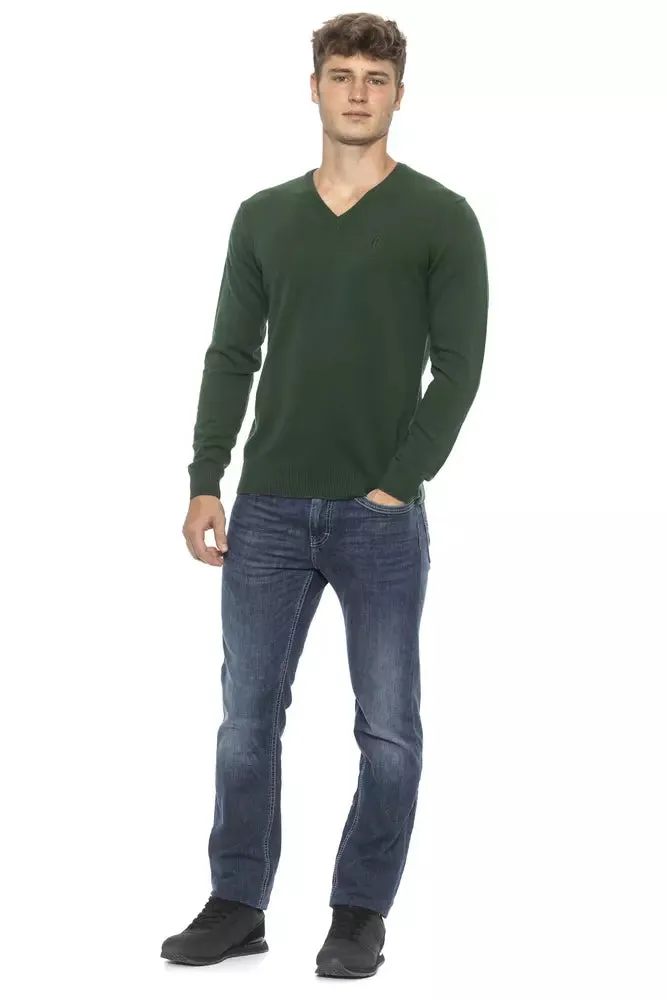 Conte of Florence Green Wool Men Sweater