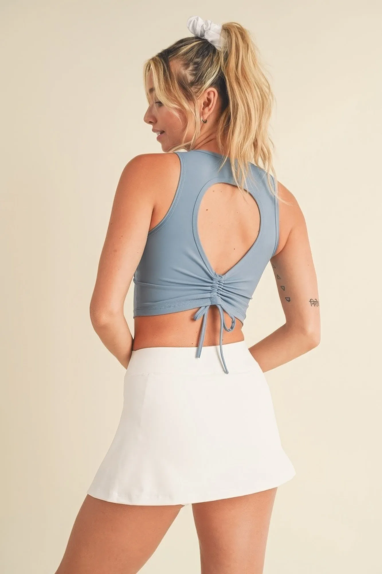 Corset Inspired Cropped  Active Tank Top with Open Back