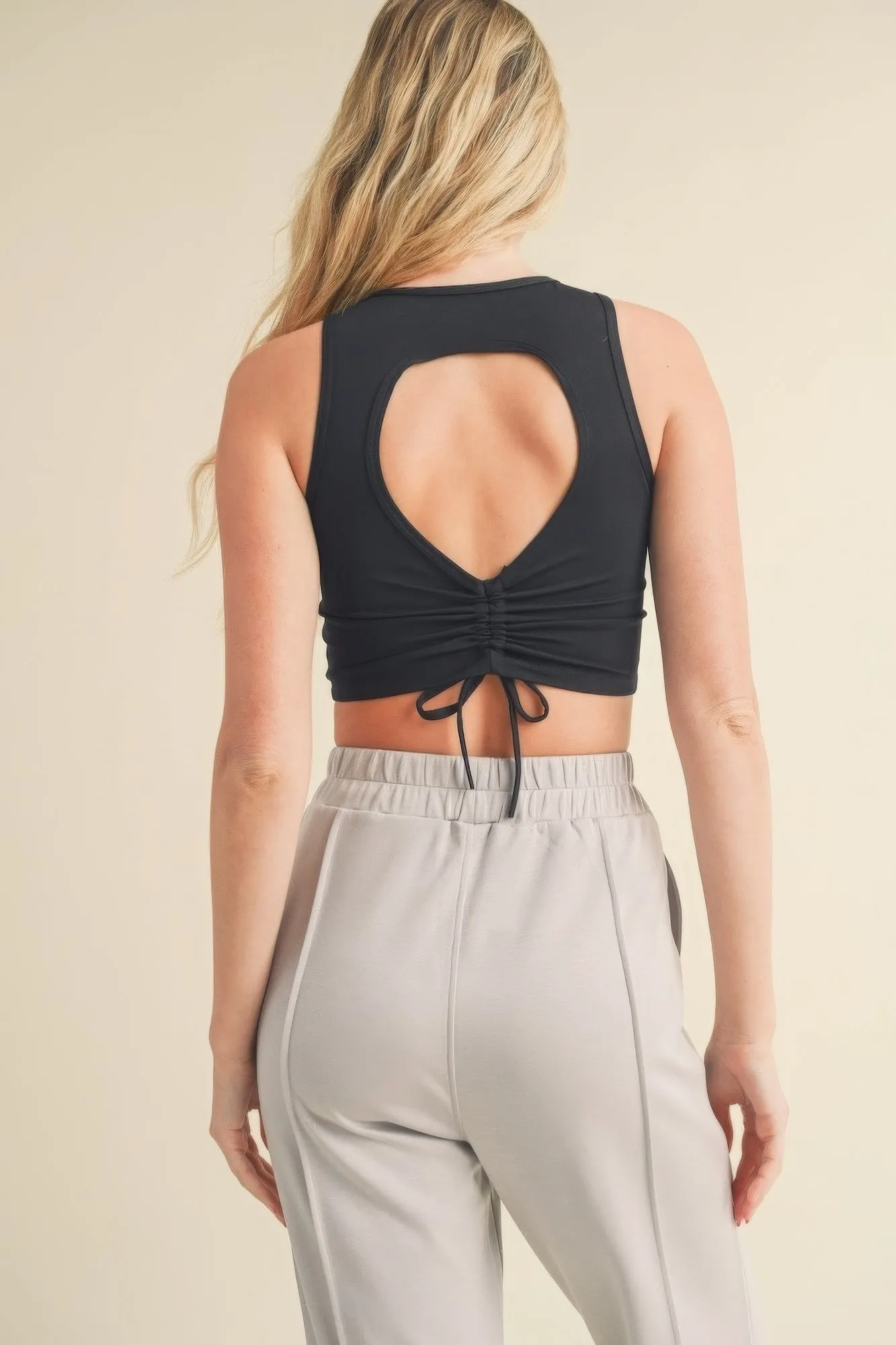 Corset Inspired Cropped  Active Tank Top with Open Back