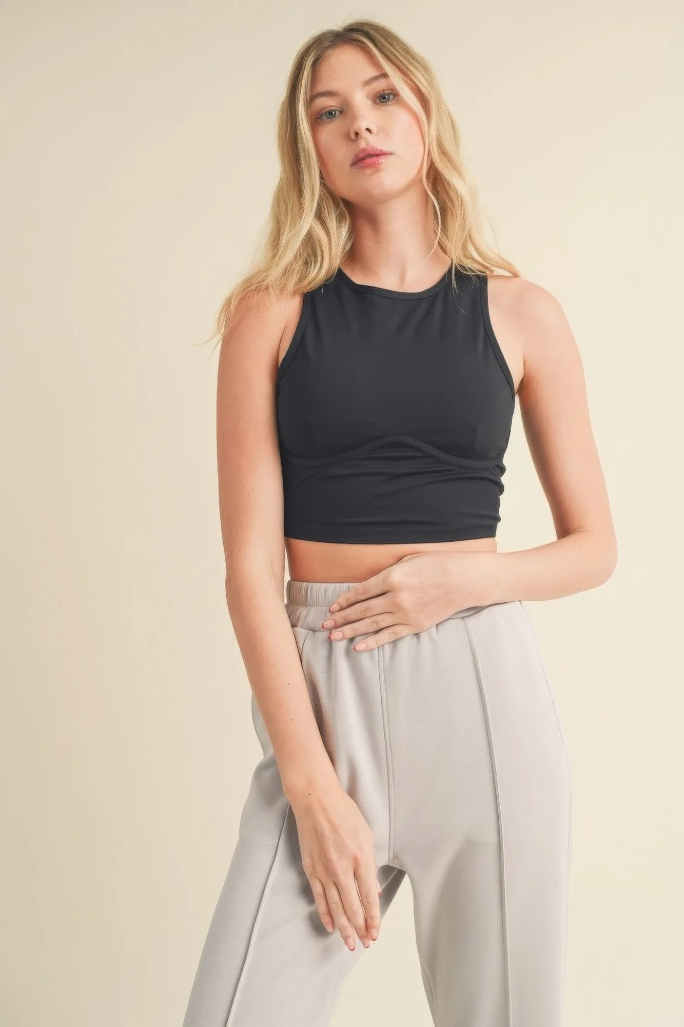 Corset Inspired Cropped  Active Tank Top with Open Back
