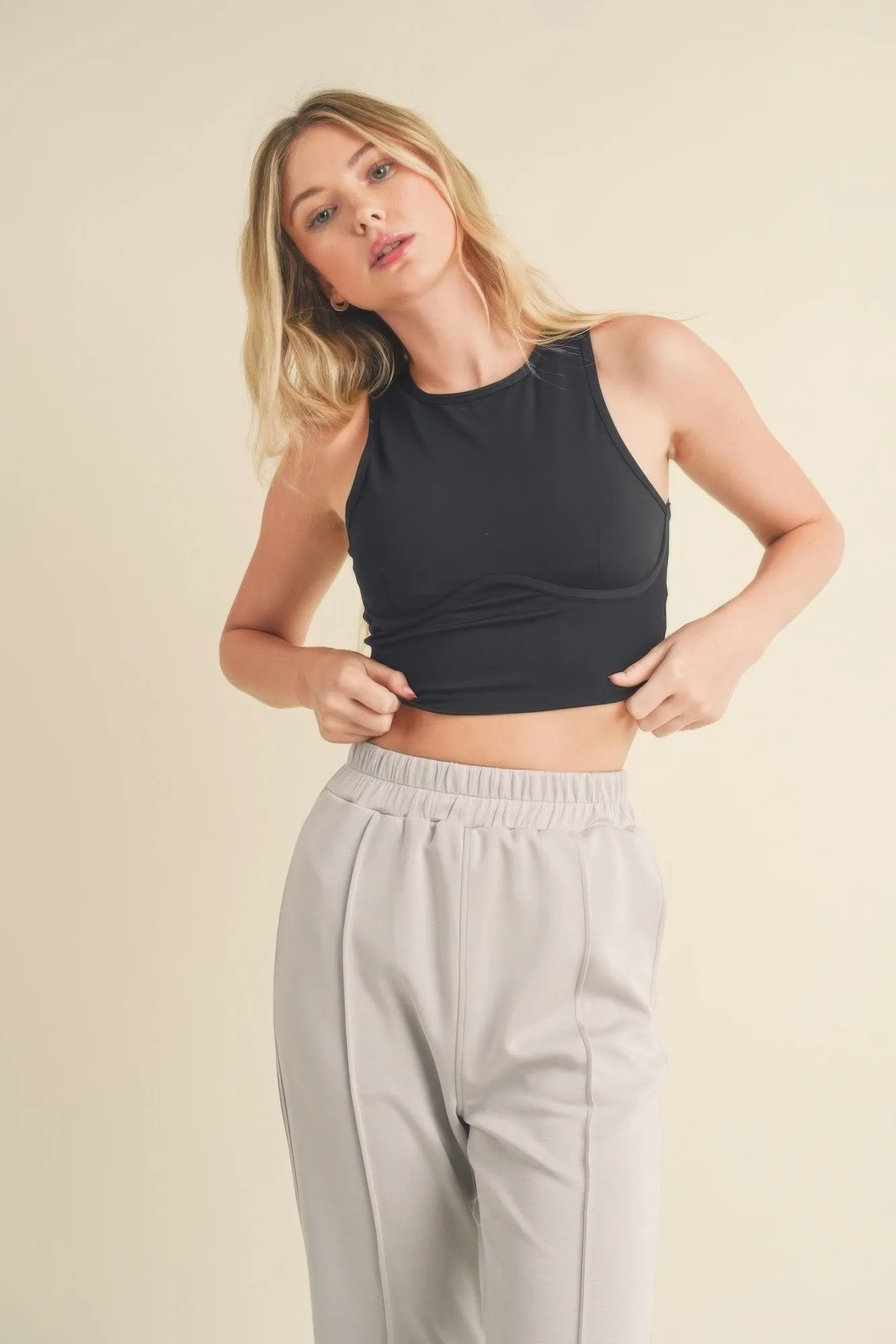 Corset Inspired Cropped  Active Tank Top with Open Back