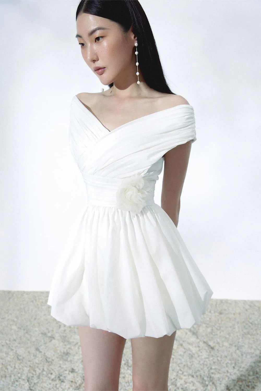 Emma Bubble Gathered Cotton Silk Mini Dress