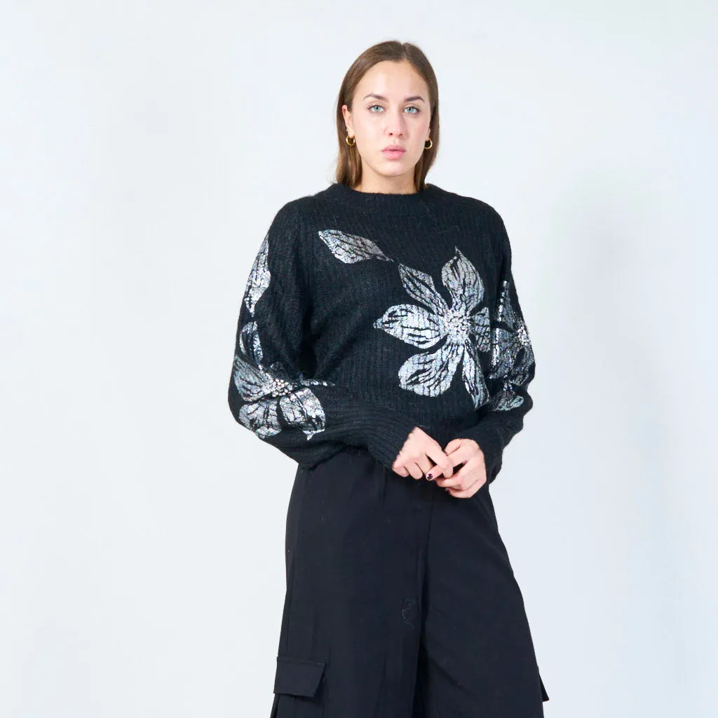 Floral embellished fuzzy sweater wholesale