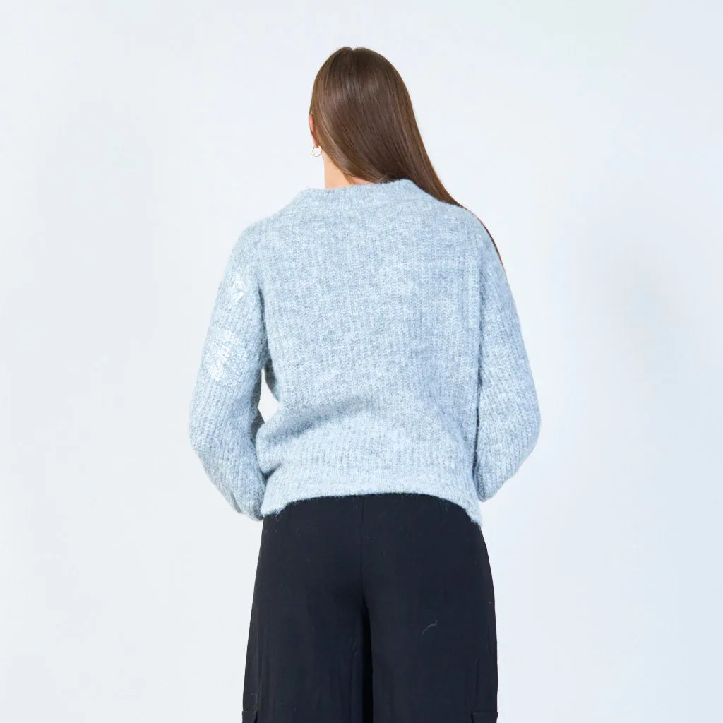 Floral embellished fuzzy sweater wholesale