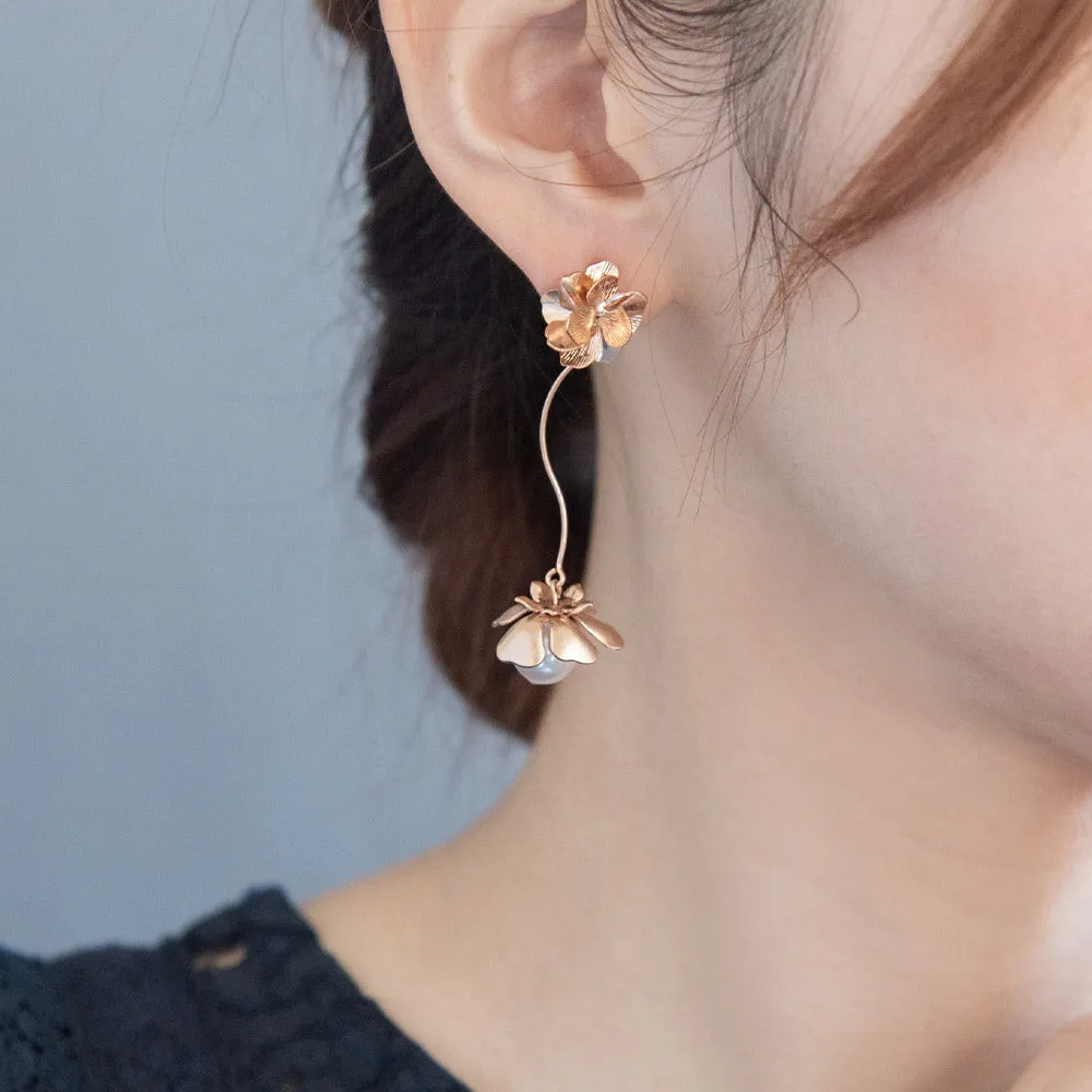 Flower Pearl Linear Earrings