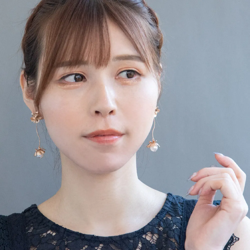 Flower Pearl Linear Earrings