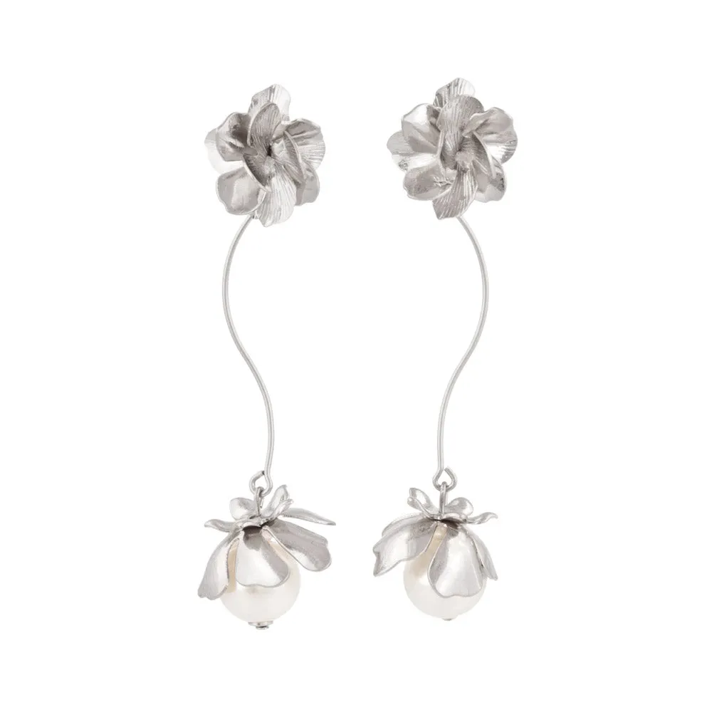 Flower Pearl Linear Earrings