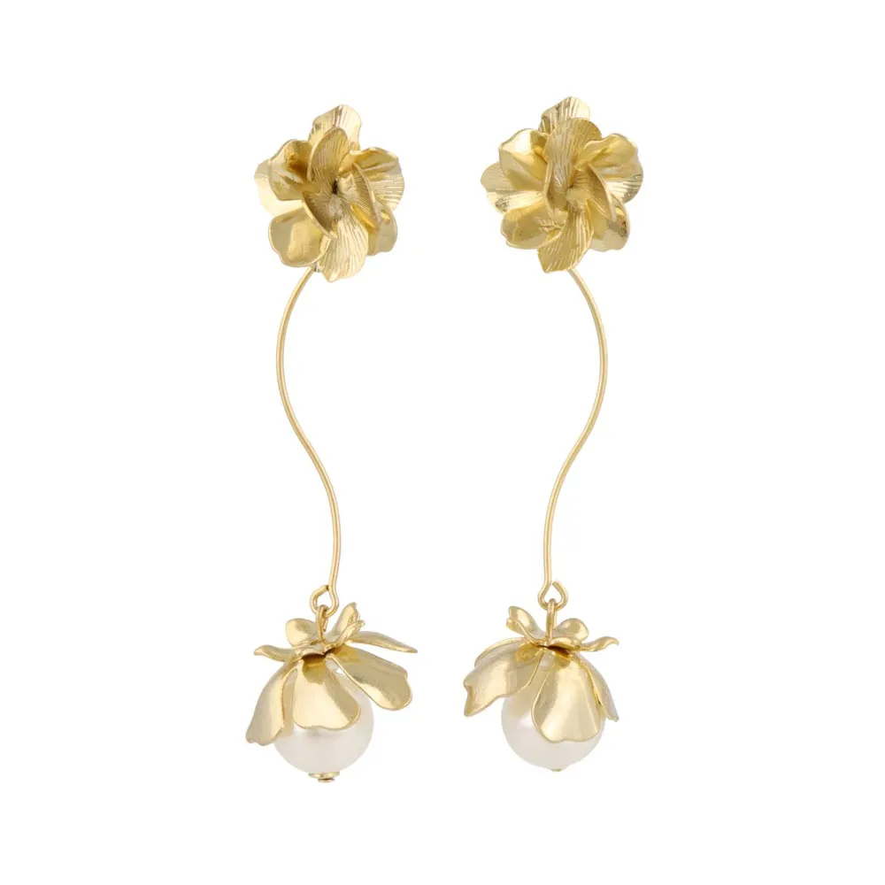 Flower Pearl Linear Earrings