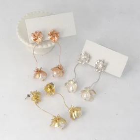 Flower Pearl Linear Earrings