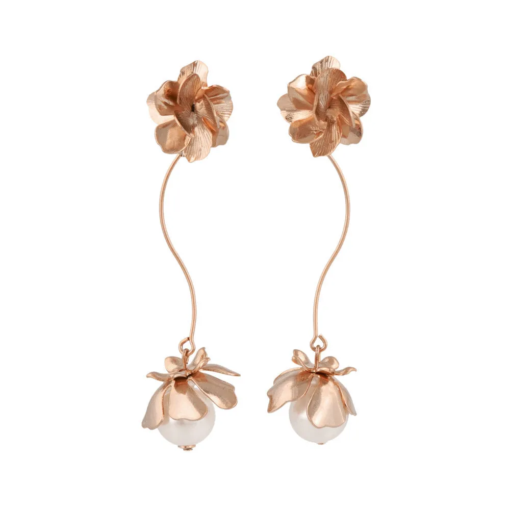 Flower Pearl Linear Earrings