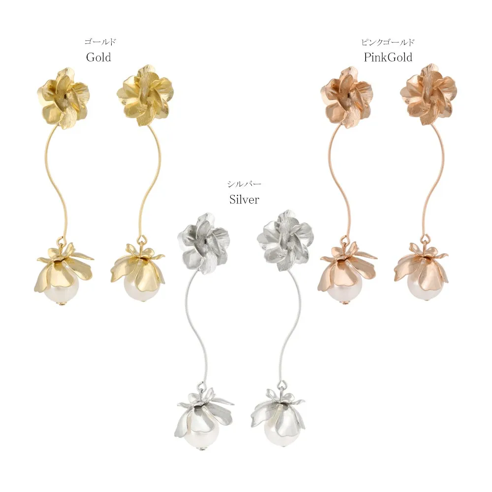 Flower Pearl Linear Earrings
