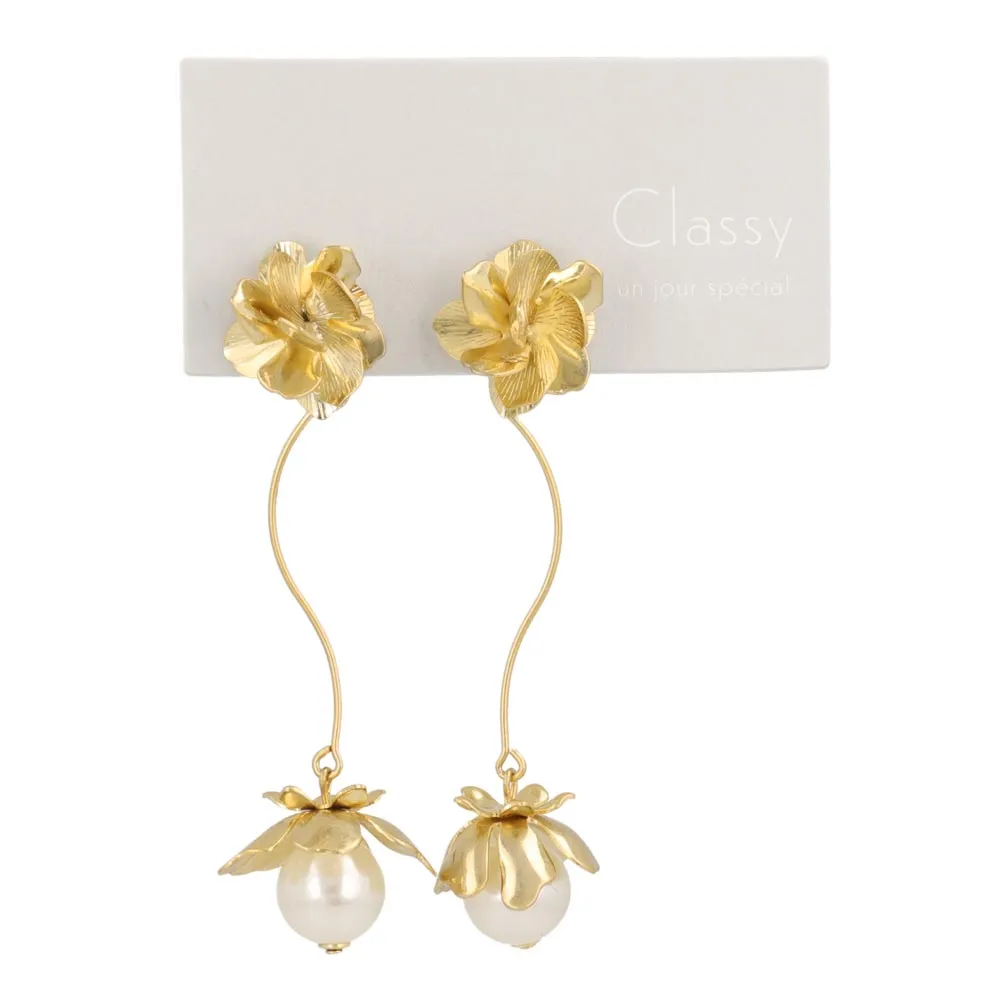 Flower Pearl Linear Earrings