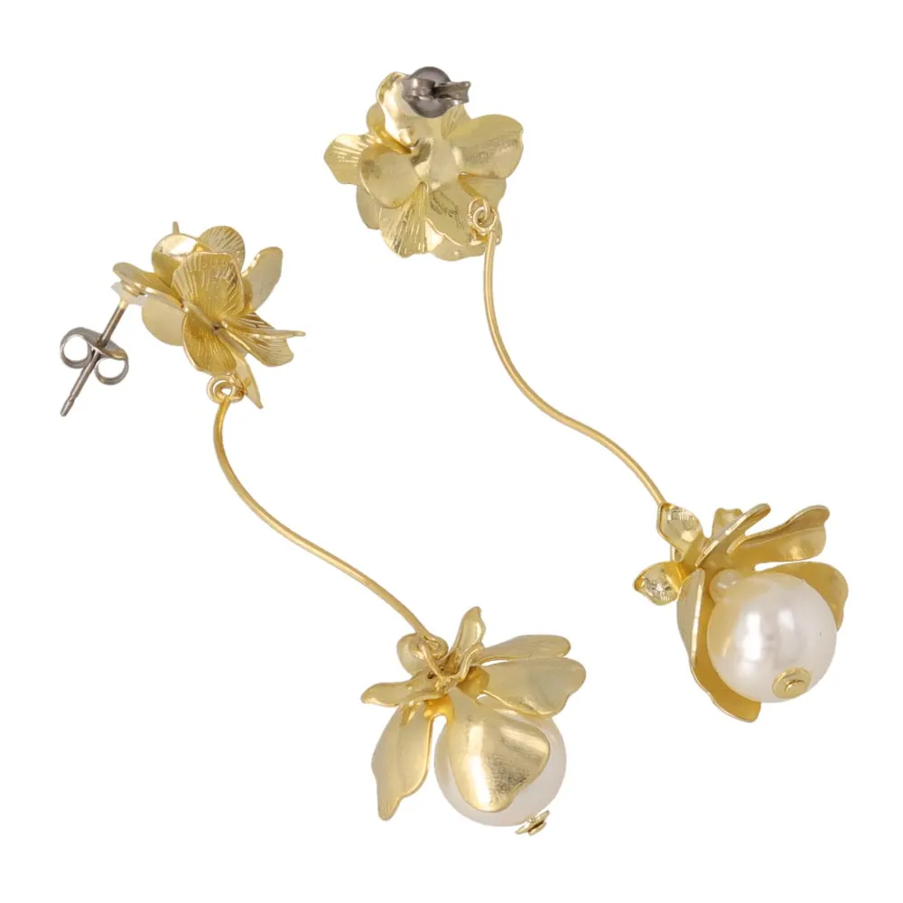 Flower Pearl Linear Earrings