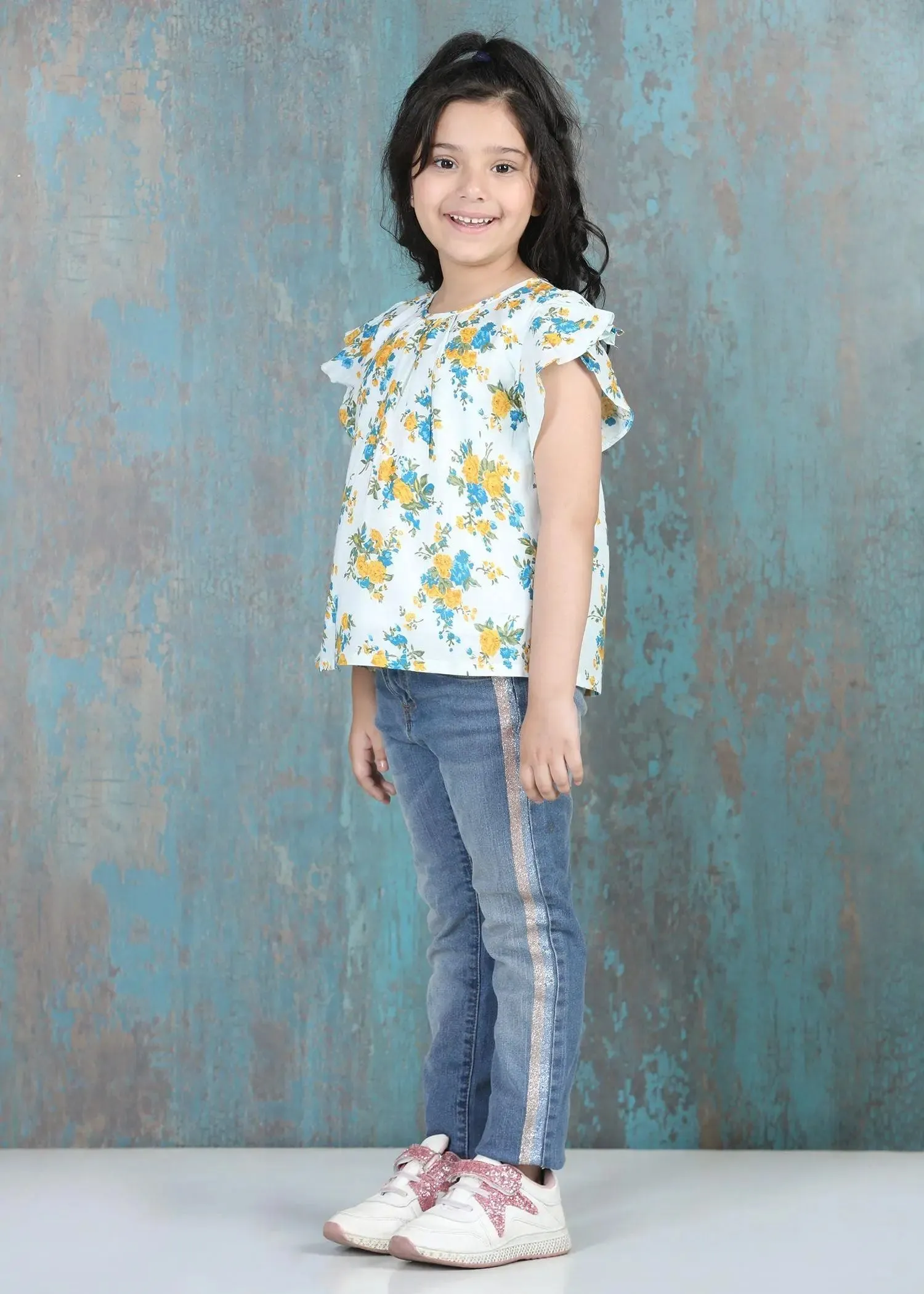 Flower Posy White Cotton Top Girl (2 to 9 Years)