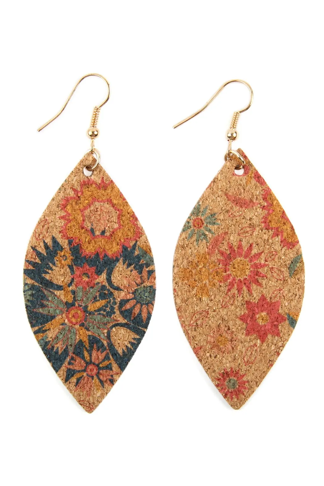 Flower Print Cork Marquise Earrings- Style 1
