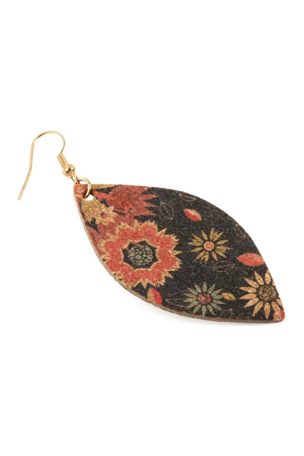 Flower Print Cork Marquise Earrings- Style 1