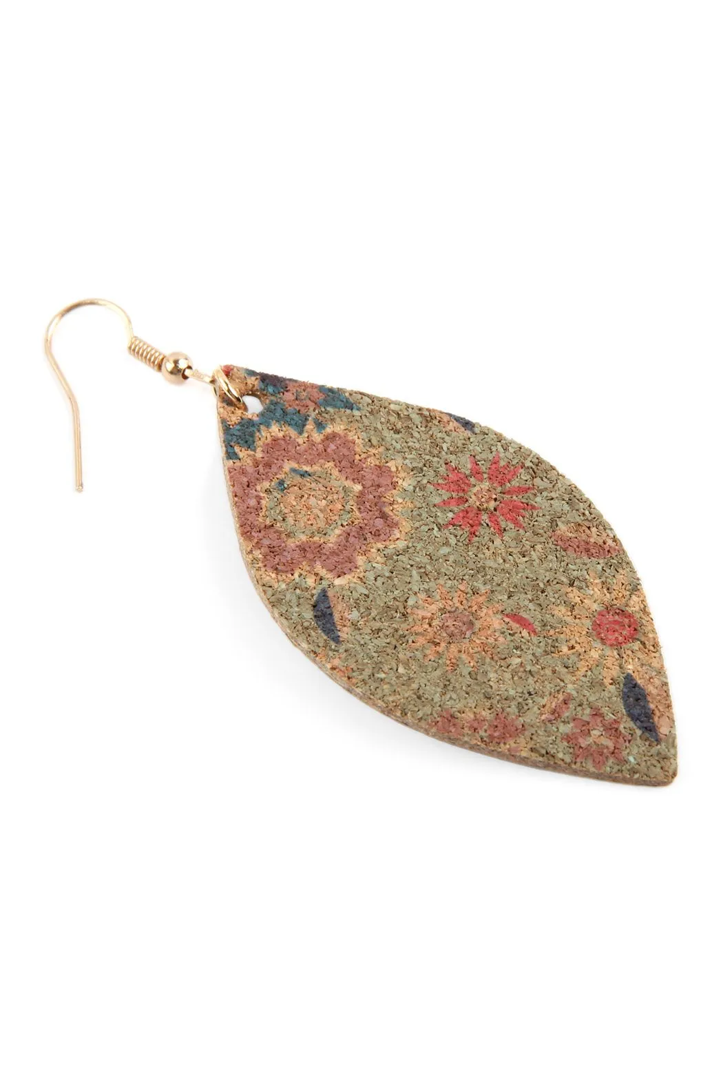 Flower Print Cork Marquise Earrings- Style 1