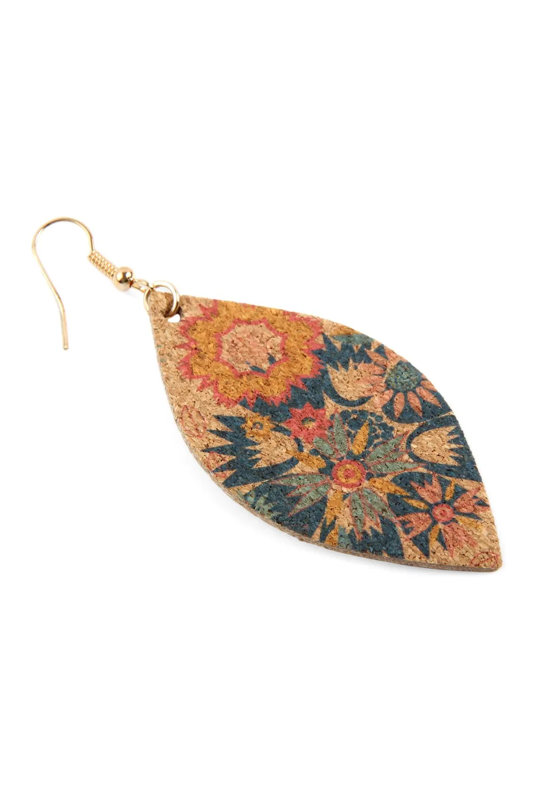 Flower Print Cork Marquise Earrings- Style 1