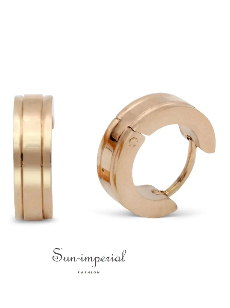 Huggie Hoop Earrings Stainless Steel With Rose Gold Stripes