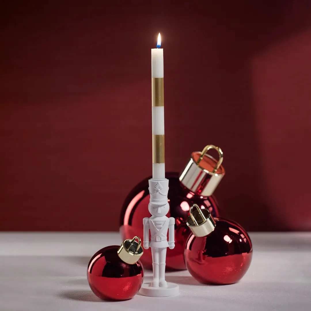 Matte White Nutcracker Taper Candle Holder, 8"