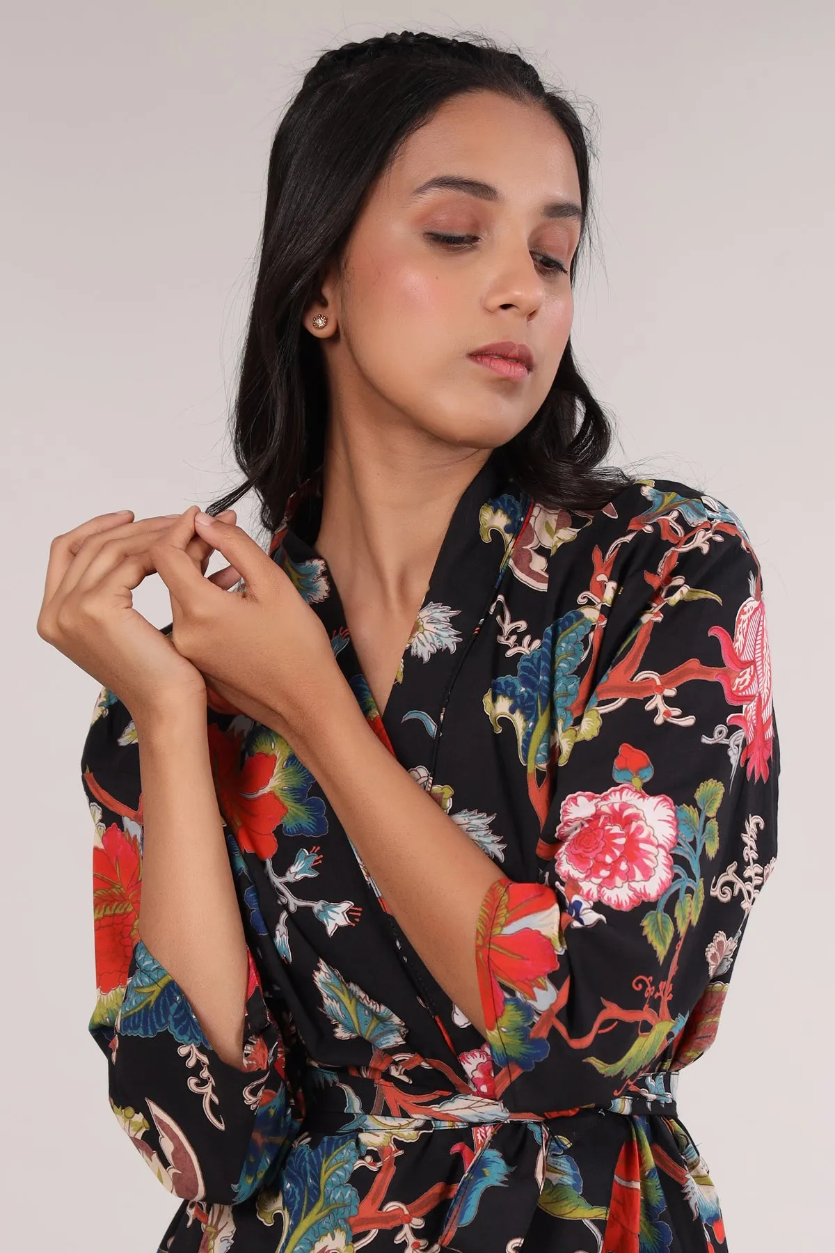 Multicoloured Jaal on Black Robe