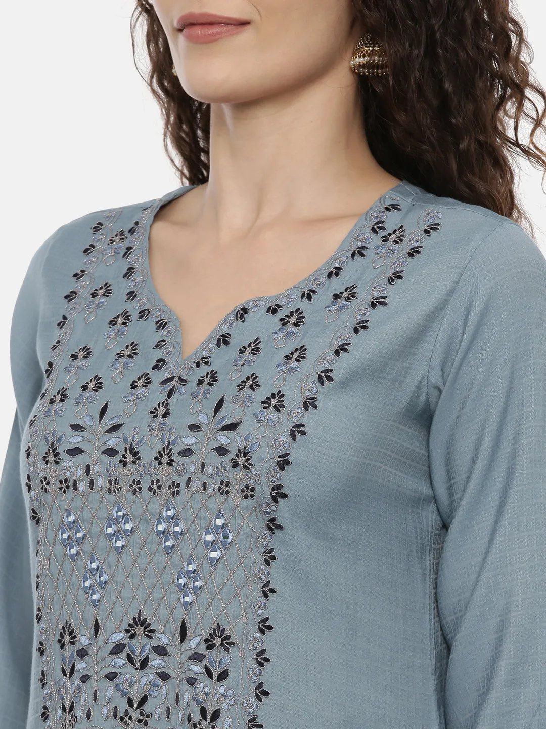 Neeru's Ice Blue Color Slub Rayon Fabric Suit-Plazzo