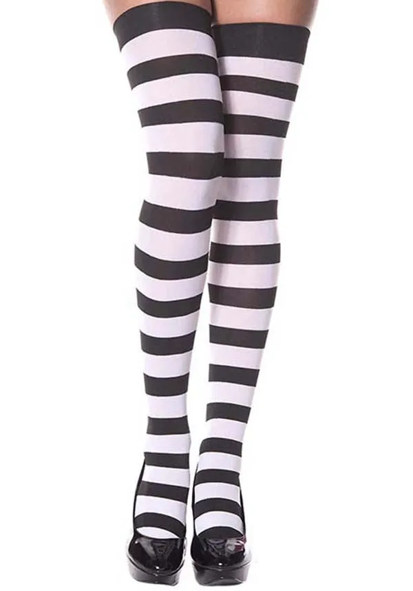 Opaque Wide Stripe [Black/White] | THIGH HIGH