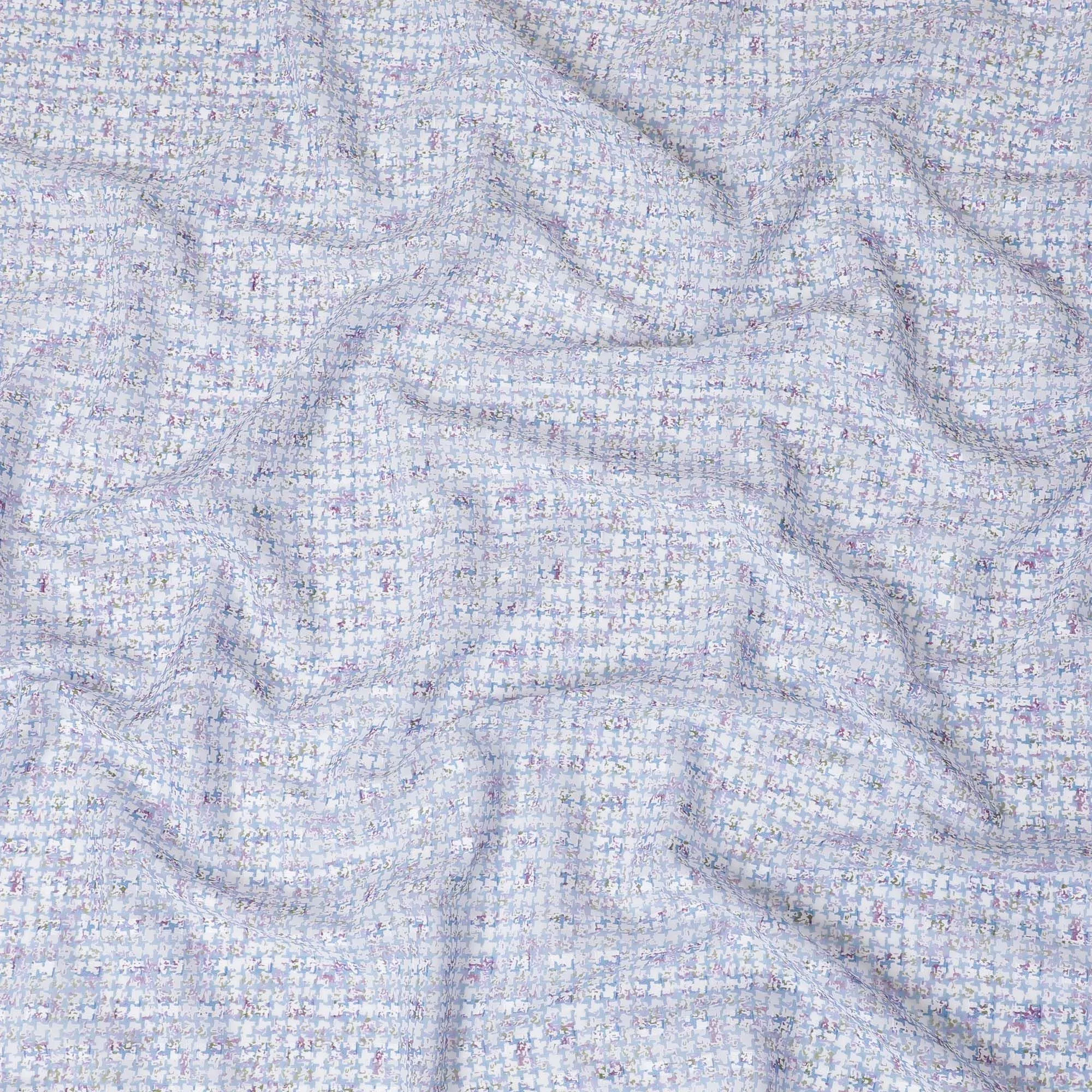 Powder blue uragiri cotton voile fabric with same tone jacquard having baby blue and olive green print in clip cord design-D17031