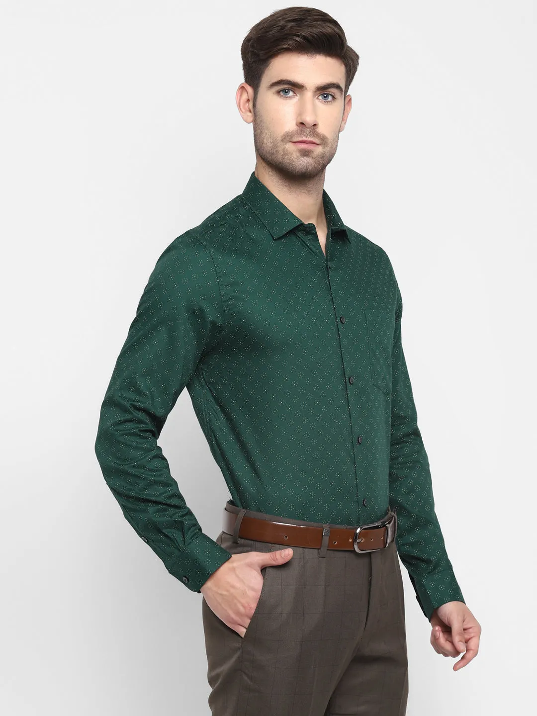 Printed Green Slim Fit Formal Shirt