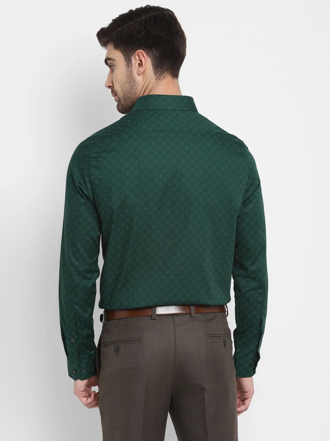 Printed Green Slim Fit Formal Shirt