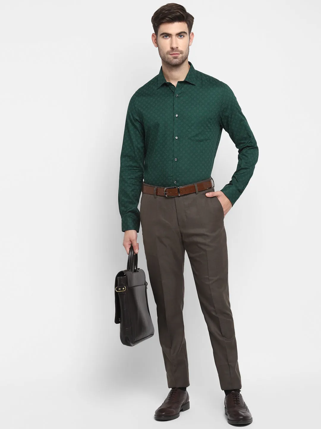 Printed Green Slim Fit Formal Shirt