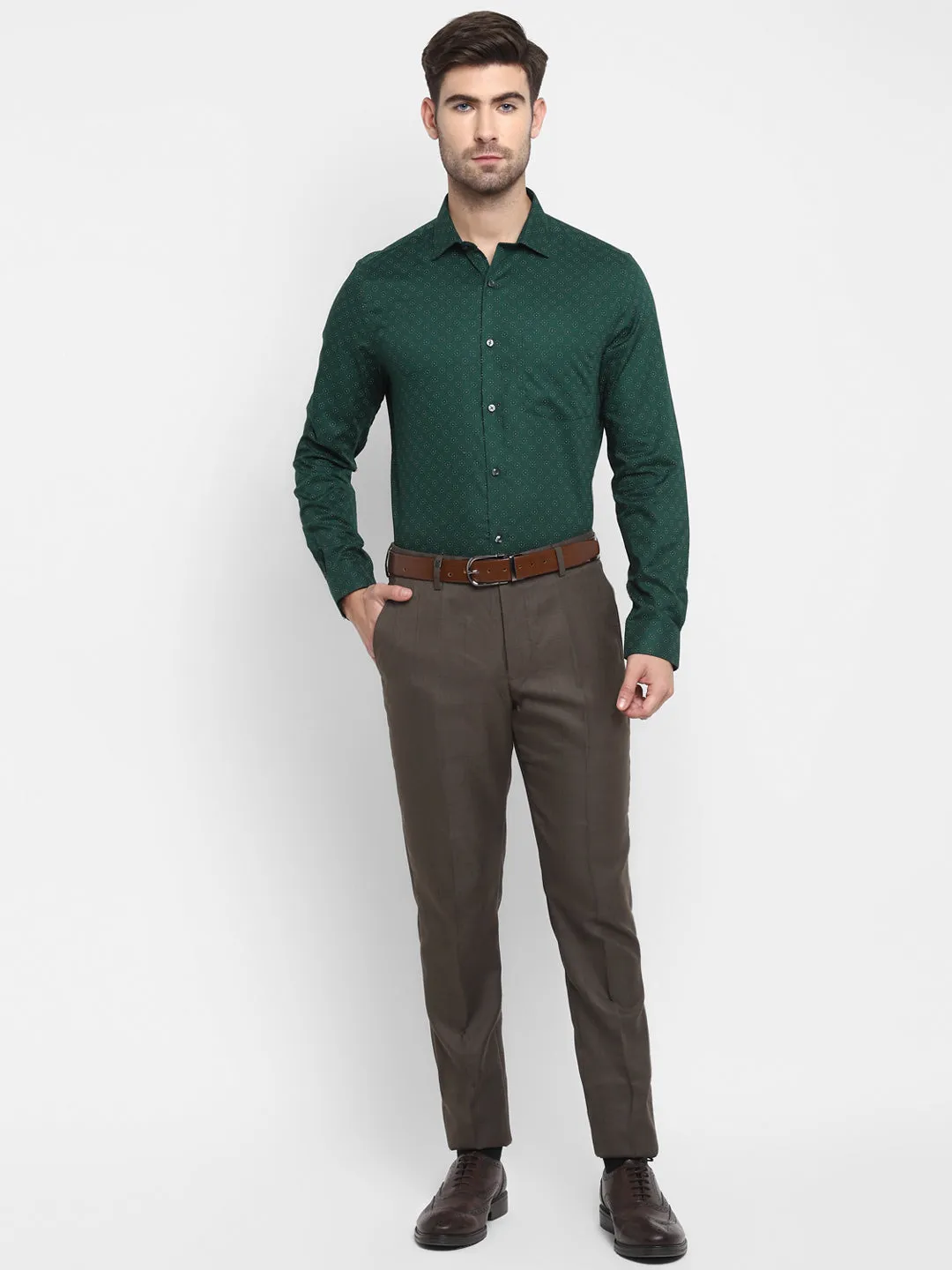 Printed Green Slim Fit Formal Shirt