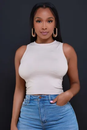 Re-Entry Sleeveless Crop Top - Beige