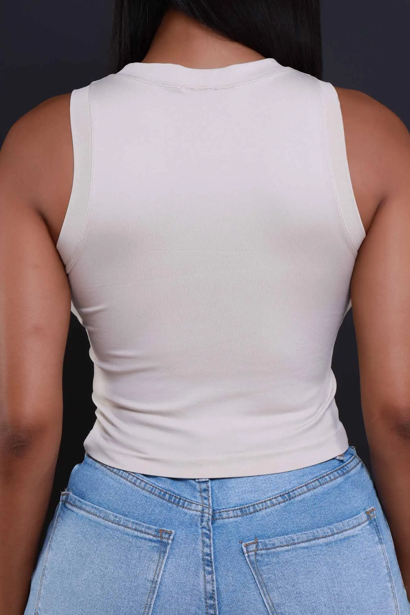 Re-Entry Sleeveless Crop Top - Beige