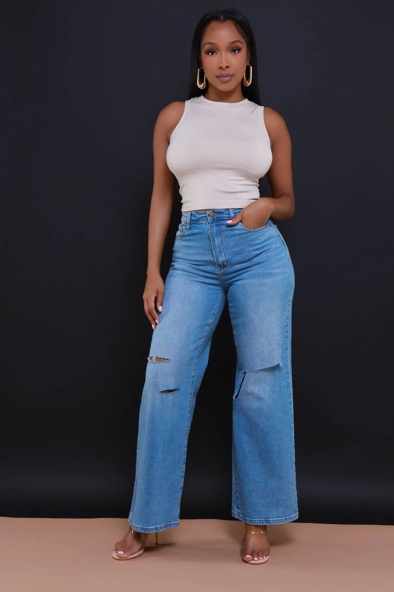 Re-Entry Sleeveless Crop Top - Beige