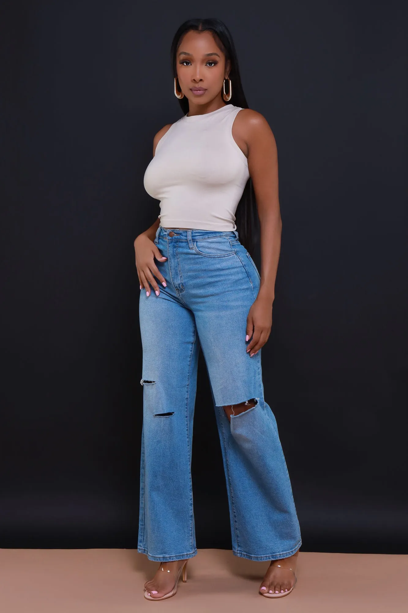 Re-Entry Sleeveless Crop Top - Beige