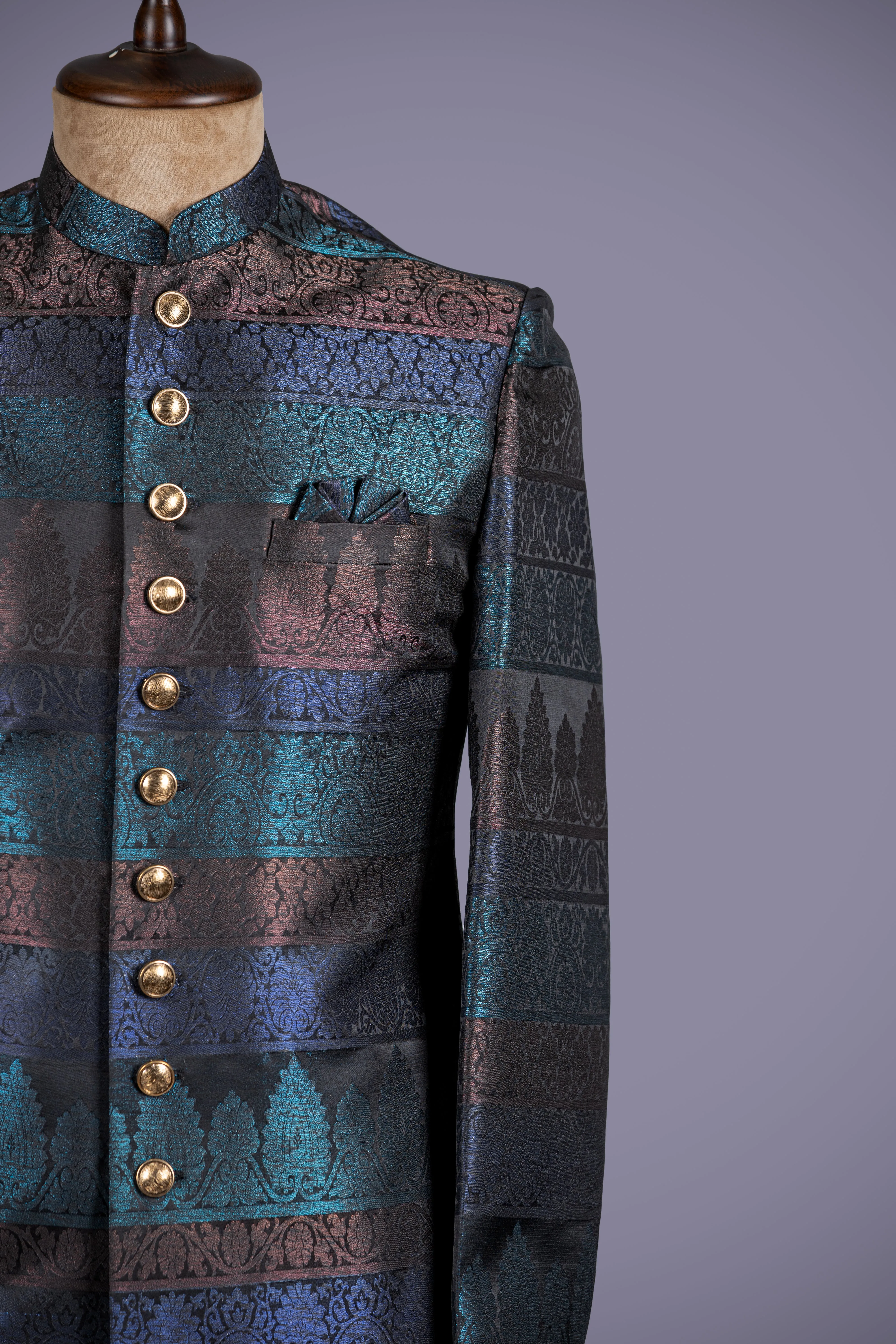 Regal Multicolor Jacquard Silk Indo Western for Men