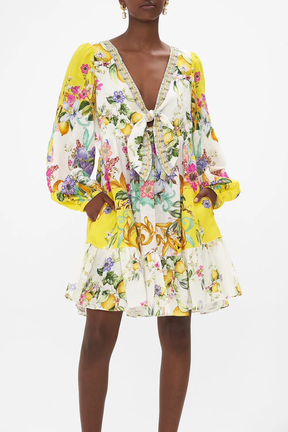 SHORT TIE FRONT BLOUSON DRESS CATERINA SPRITZ