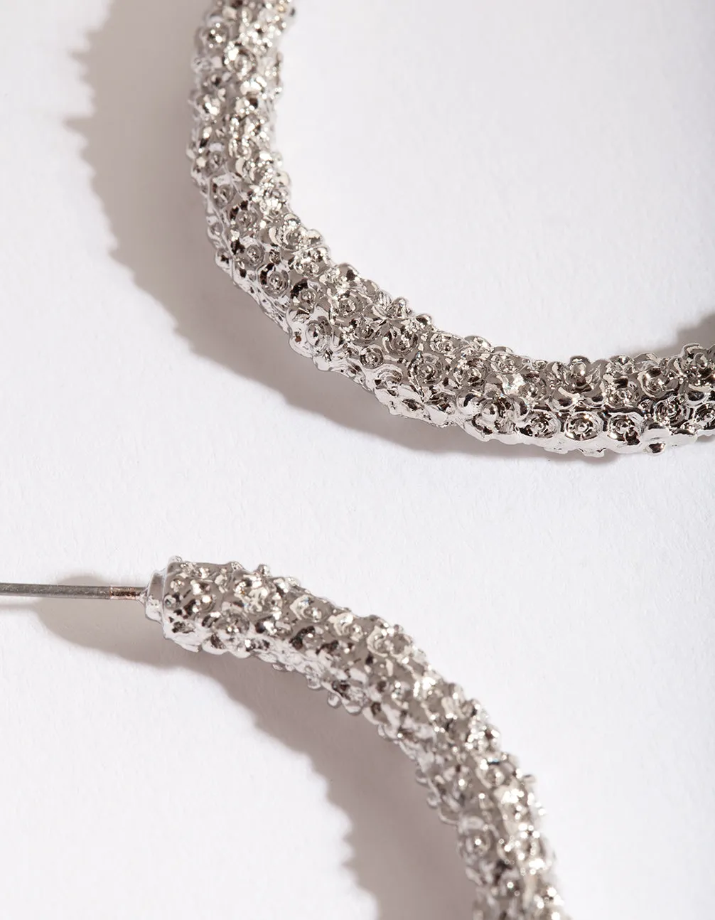 Silver Textured Hoop Earring