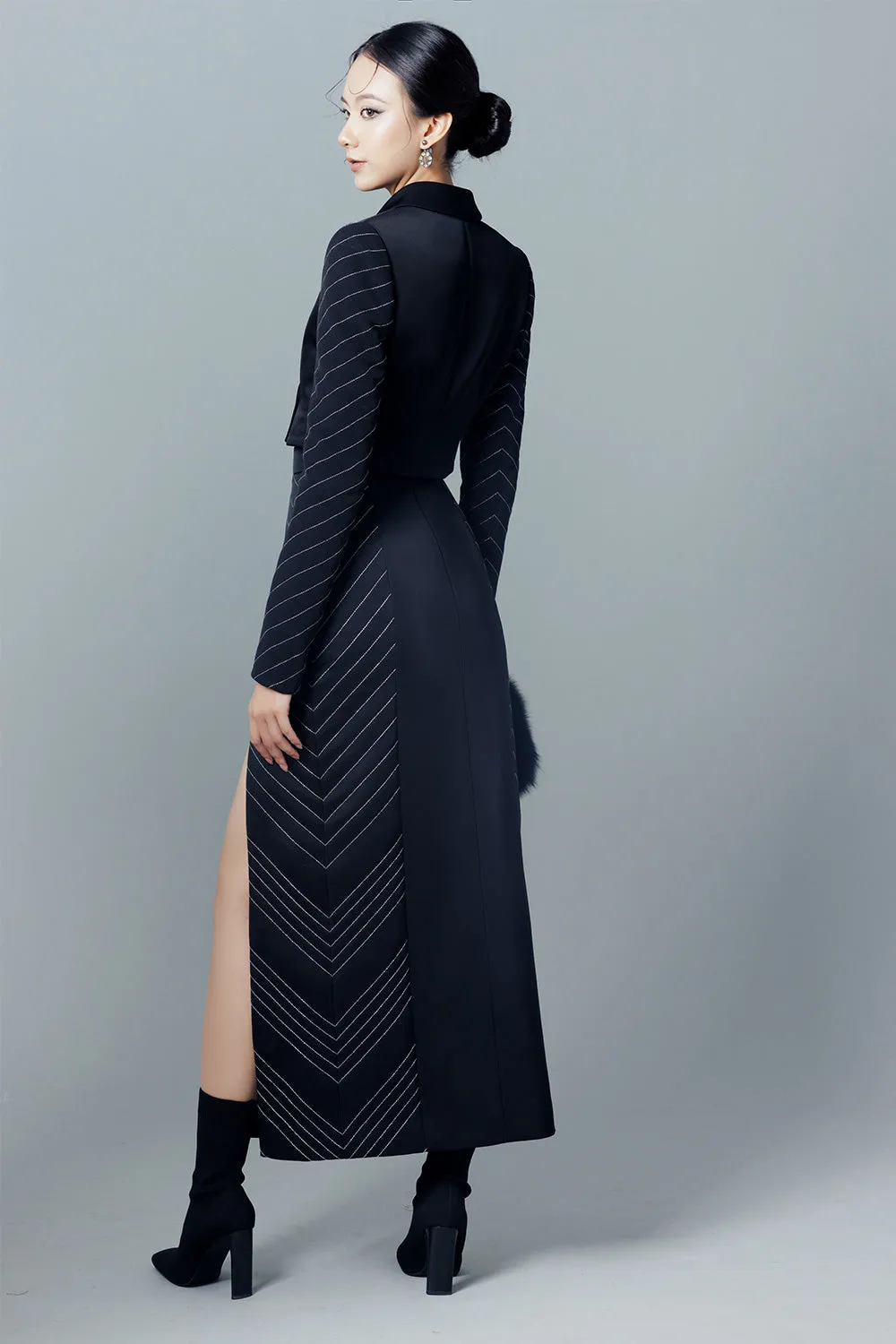Tashia Slit High Waist Taffeta Midi Skirt