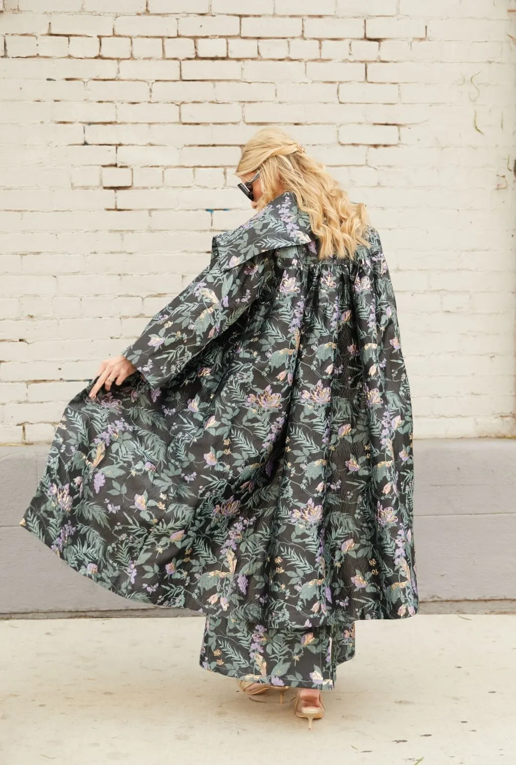The Grace Coat - Sage & Lilac Brocade