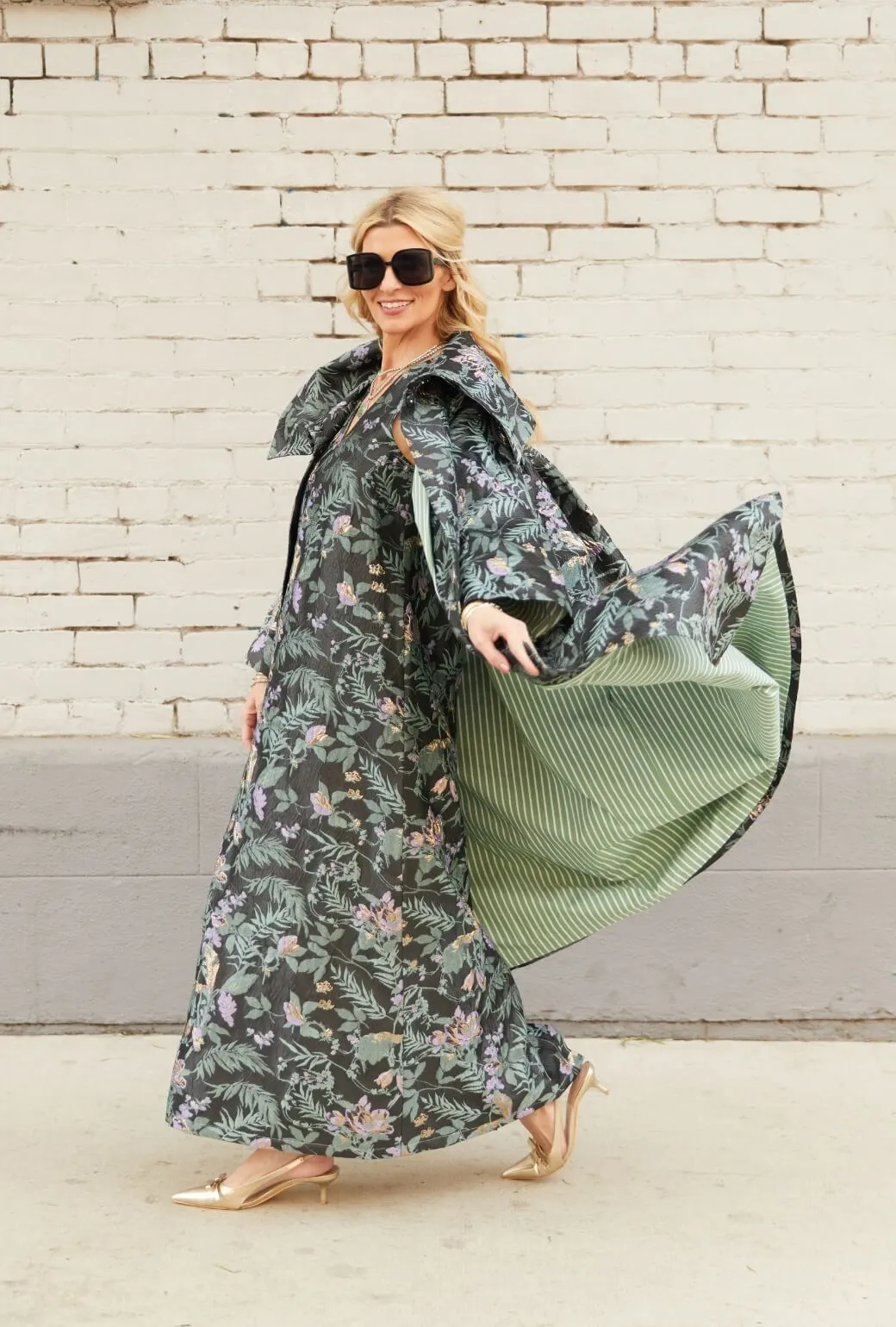 The Grace Coat - Sage & Lilac Brocade