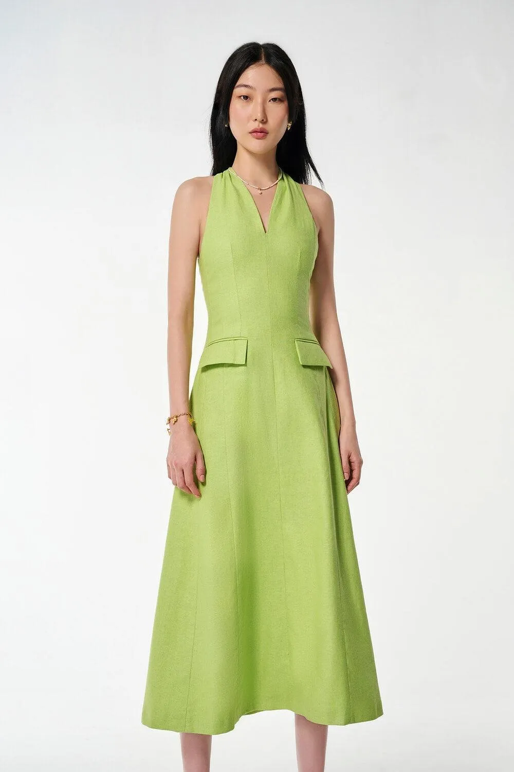Tide Halter Sleeveless Cotton Midi Dress