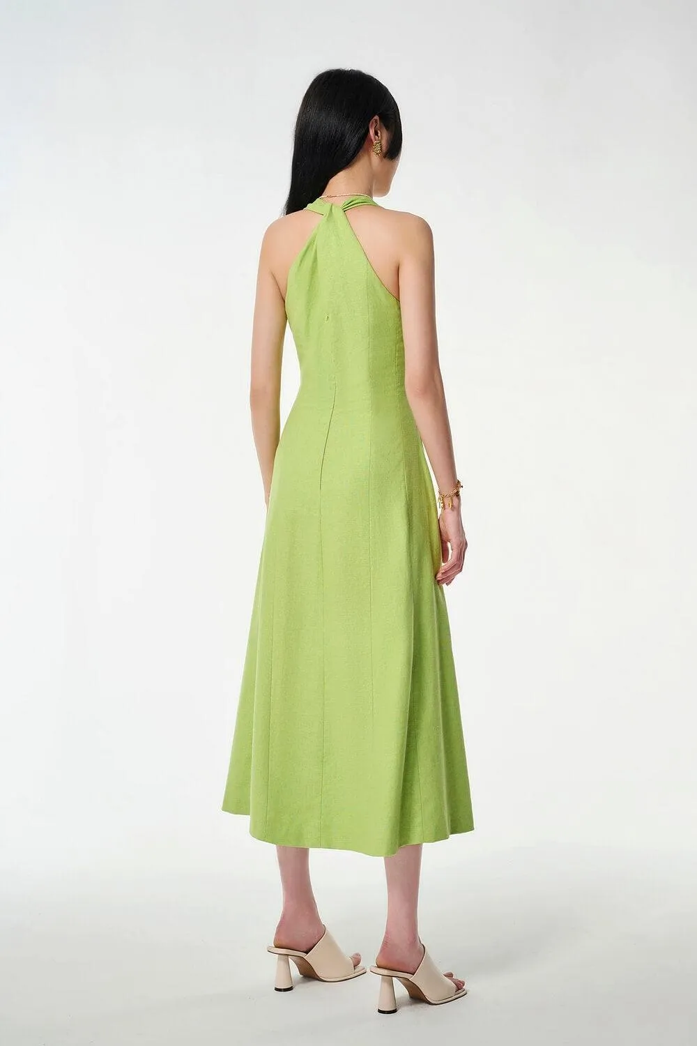 Tide Halter Sleeveless Cotton Midi Dress